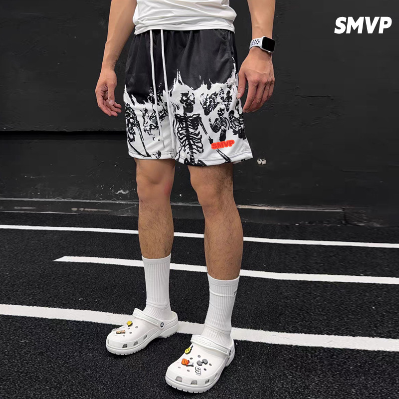Smvp Black and White Spliced American Basketball Shorts Summer Thin Breathable Quick-Drying Shorts Fitness Running Sports Pants for Men