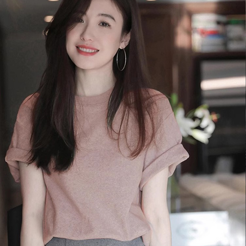 Leather Pink Short-Sleeved T-Shirt for Women, Summer 2026 New Design, Niche Loose High-End Fashion Top