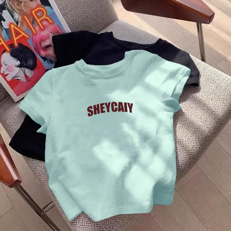 Mint Green Right-Shoulder Short-Sleeve T-Shirt for Women 2026 New Summer American Style Half-Sleeve Slim High-Waisted Short Top Mint Green Right-Shoulder Short-Sleeve T-Shirt for Women 2026 New Summer American Style Half-Sleeve Slim High-Waisted Short Top
