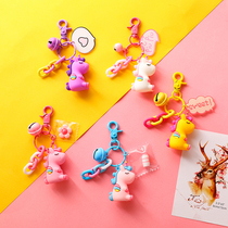 Korea ins pink girl heart unicorn keychain pendant Cartoon creative schoolbag key chain hanging gift