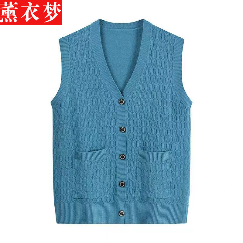 2024 Spring and Autumn New Knitted Cardigan Vest Jacket for Women, V-Neck with Pockets, Outerwear Vest, Sweater Outerwear, Trendy