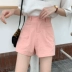 Quần short cotton và vải lanh nữ mùa hè chân rộng eo cao phiên bản Hàn Quốc là quần mỏng mùa hè giản dị quần thẳng một từ lanh - Quần short quần short da nữ cá tính Quần short