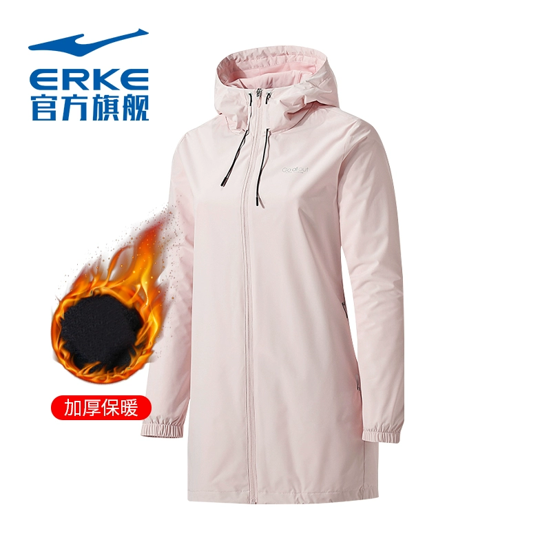 erke Hongxing Erke áo ấm cuộc sống loạt da thể thao và giải trí mỏng trùm đầu nữ thể thao trench coat - Áo gió thể thao