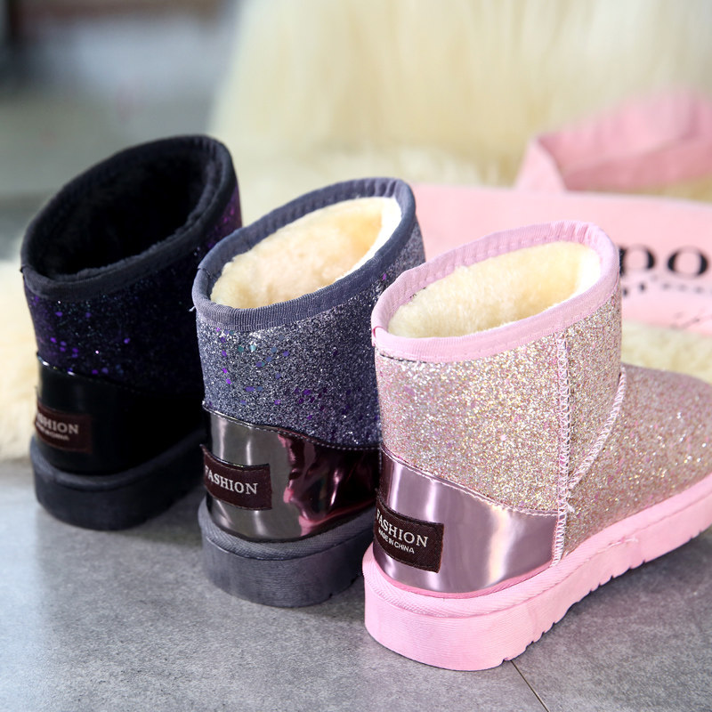 2021 New Women Boots Autumn Winter Bright Slices Plus Suede Snowy Boots Shiny Bread Boots Sweet College Wind Boots Children Short Boots