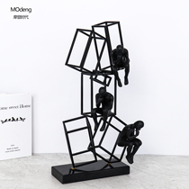 Geometric metal black paint wrought iron thinker ornaments modern simple model room TV cabinet sculpture crafts