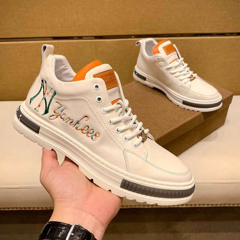 European Station High Drum Men's Shoes Autumn Winter Genuine Leather Breathable Little White Shoes Men 100 hitch bottom heightening Martin boots luxury Tide Cards