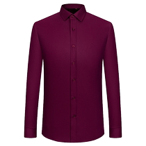 Winter thermal underwear mens long-sleeved shirt velvet thickened elastic non-iron burgundy blue striped workwear top