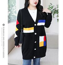 Extra large automne et hiver nouveau style 300 catties 400 plus gros mm grande taille veste et pull tricotés noirs moyens et longs