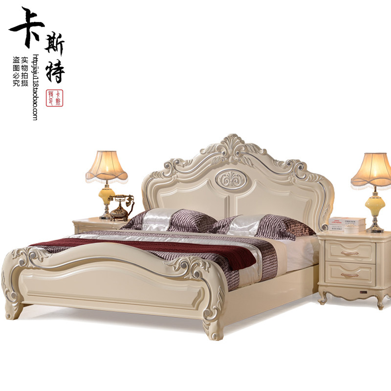 全实木床1.8米双人白色橡木欧式雕花苗银1.5储物公主婚床卧室家具