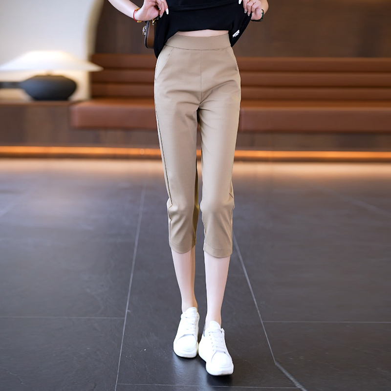 Women's Cropped Pants, Summer Thin Style, 2026 New High-Waisted Straight-Leg Casual Pants for Petite Women, Harem Six-Point Pants
