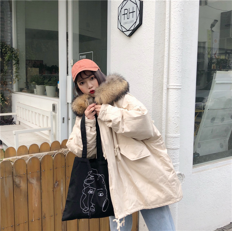 Quần áo cotton mùa đông chic nữ dài phần phiên bản Hàn Quốc 2018 mới bf lỏng rộng cổ áo lông thú bông áo khoác - Bông áo khoác phao nữ đẹp