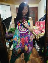  Thai national style handmade coil embroidery beaded sequins crotch-free pants large crotch pants bib cute playful denim