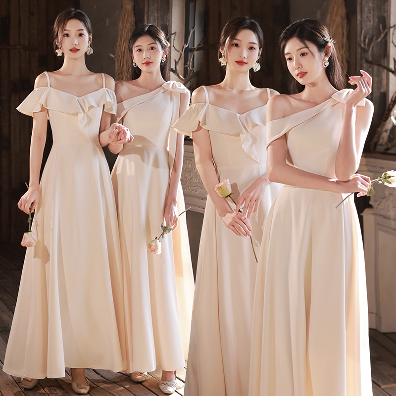 Satin Bridesmaid Dress 2026 New Summer Champagne Color Sister Group Evening Dress Women Can Wear It Casually, Slim Fit and Flattering