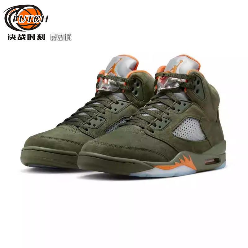 Air Jordan 5 Retro Aj5 Olive Green Retro Casual Air Cushion Basketball Shoes Dd0587-308