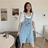 Ретро джинсовые штаны, шорты, в корейском стиле, свободный крой, эффект подтяжки