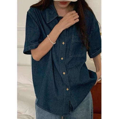 Летняя ретро дизайнерская рубашка для отдыха, в корейском стиле, оверсайз, короткий рукав