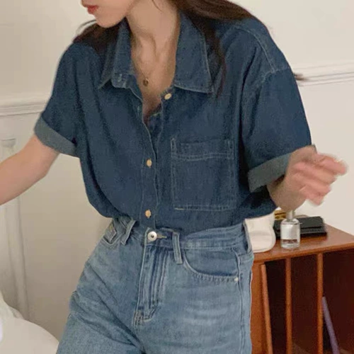 Летняя ретро дизайнерская рубашка для отдыха, в корейском стиле, оверсайз, короткий рукав
