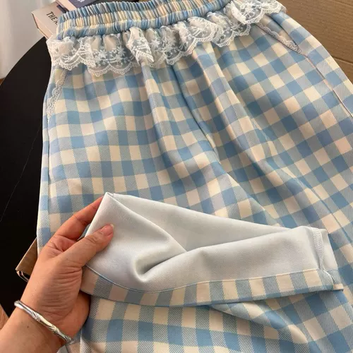 Синие цветные кружевные весенние летние приталенные штаны, кружевное платье, свободный прямой крой, оверсайз