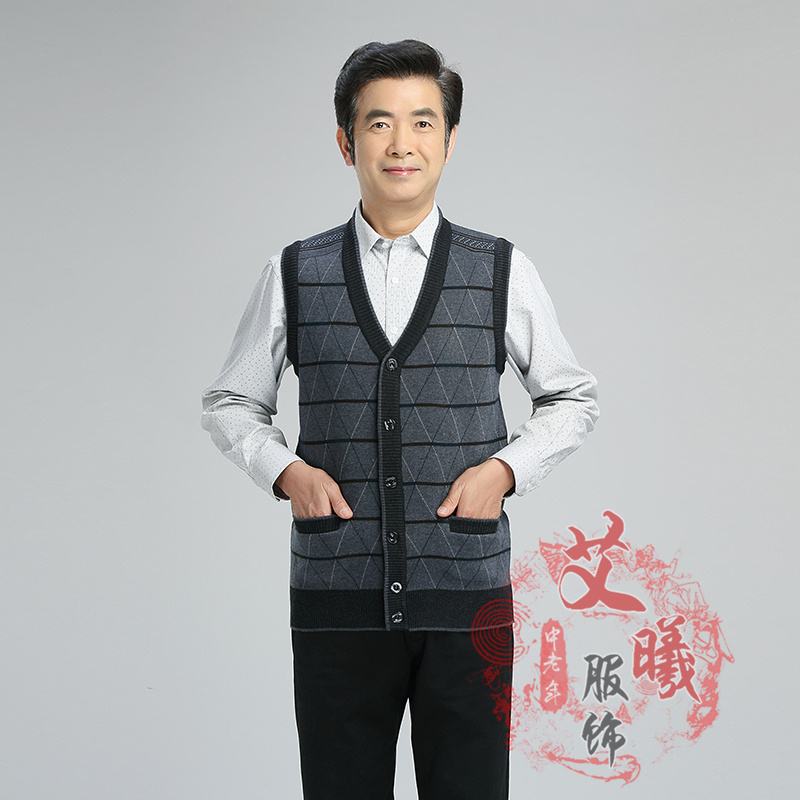 Trung niên cha áo len vest vest cộng với màu đỏ béo bẩm sinh năm đan áo len cardigan áo len kiểu hàn quốc