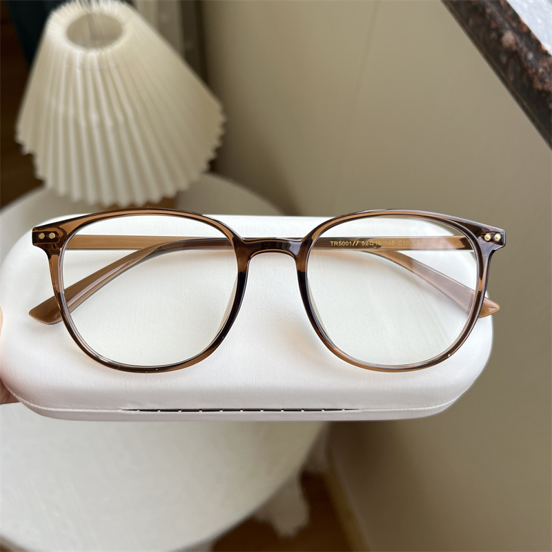 10g 136-52 Lightweight Tr90 Plain Medium Frame Glasses for Round Faces, Can Be Fitted with Prescription Lenses, Trendy