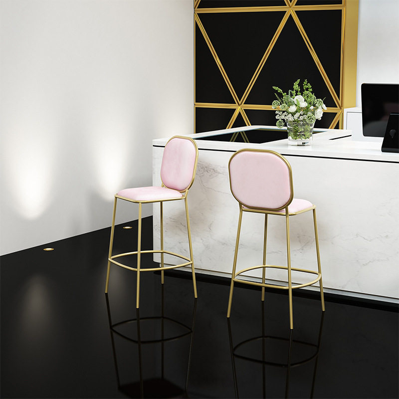 Nordic Iron Art Bar Stool Collection Silver Front Desk High Chair Mesh Red Shop Bar Home Backrest Chair Iron Workshop