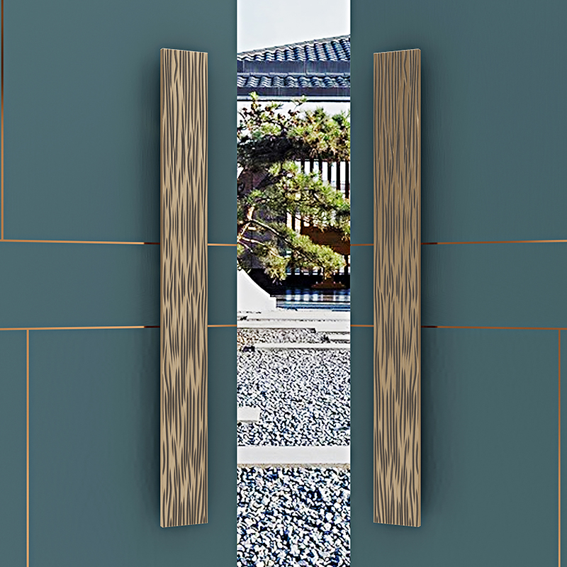 Chinese style wire drawing titanium alloy clubhouse glass large door handle hotel bag compartment door Ramen bar with frame wood door handle