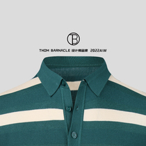 THOM BARNACLE OFFICIAL 2022 NEW CLASSIC STRIP Decorative Ice Silk Comfort Short Sleeves POLO Shirt