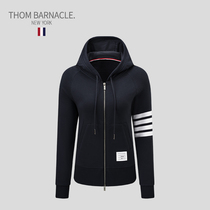  THOM BARNACLE OFFICIAL HOODED CARDIGAN WOMENs TB light luxury four-bar cotton casual SPORTSWEAR