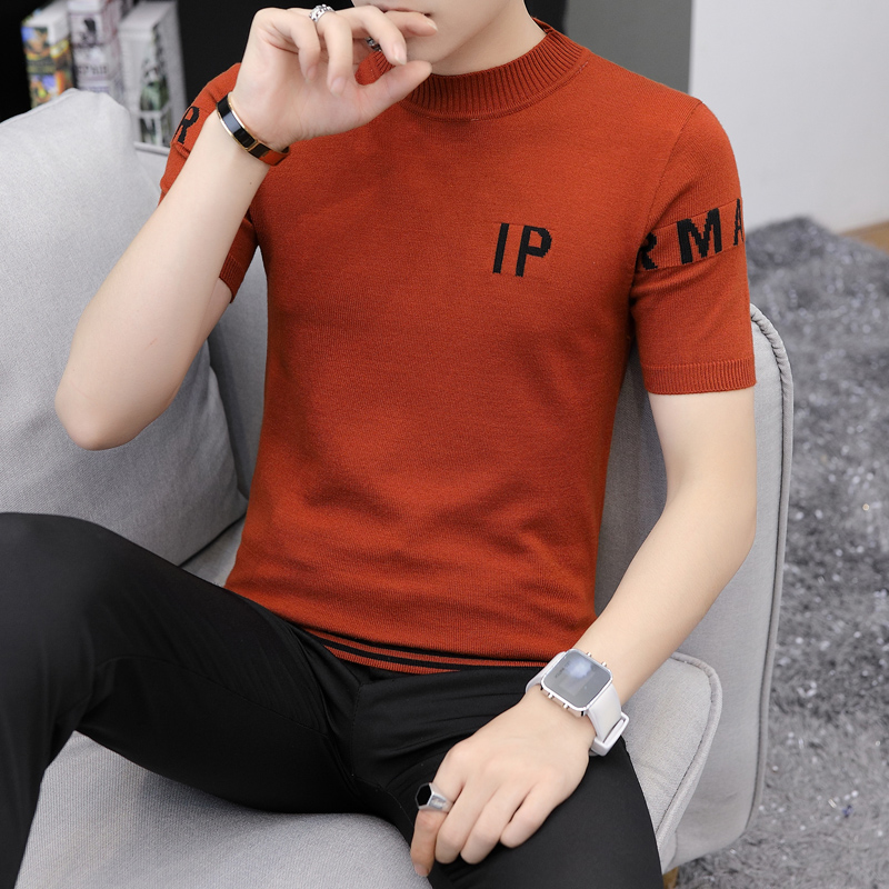 2020 Fall mới ngắn tay áo len nam giới xu hướng mỏng midneck knitsweater rắn màu line-cổ cao nửa tay áo nửa tay áo.