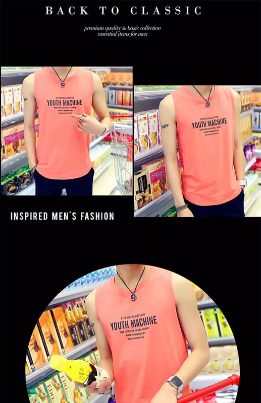 Phiên bản nam Hàn Quốc của áo vest tự canh nam thanh niên mùa hè cotton bó sát in áo thấm mồ hôi áo thể thao thủy triều không tay - Áo vest cotton ao ba lo nam
