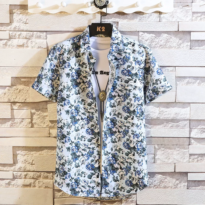 Summer fashionable shirt, Korean style, slim fit, floral print