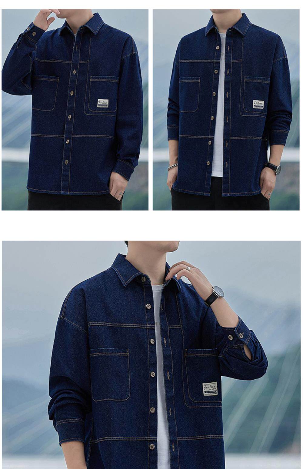 Джинсовая рубашка 牛仔衬衫男秋季新款潮牌宽松日系工装外套男士潮流休闲长袖衬衣服 Lpw