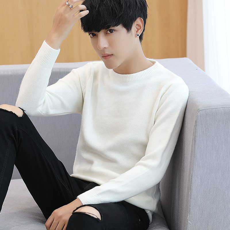 2026 Spring and Autumn Season Sweater for Men, Korean Style Slim Fit Trendy White Knitted Base Shirt, Solid Color Top 2026 Spring and Autumn Season Sweater for Men, Korean Style Slim Fit Trendy White Knitted Base Shirt, Solid Color Top