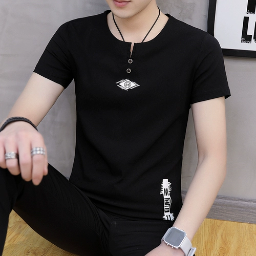 Летняя шелковая трендовая футболка с коротким рукавом, V-образный вырез, в корейском стиле