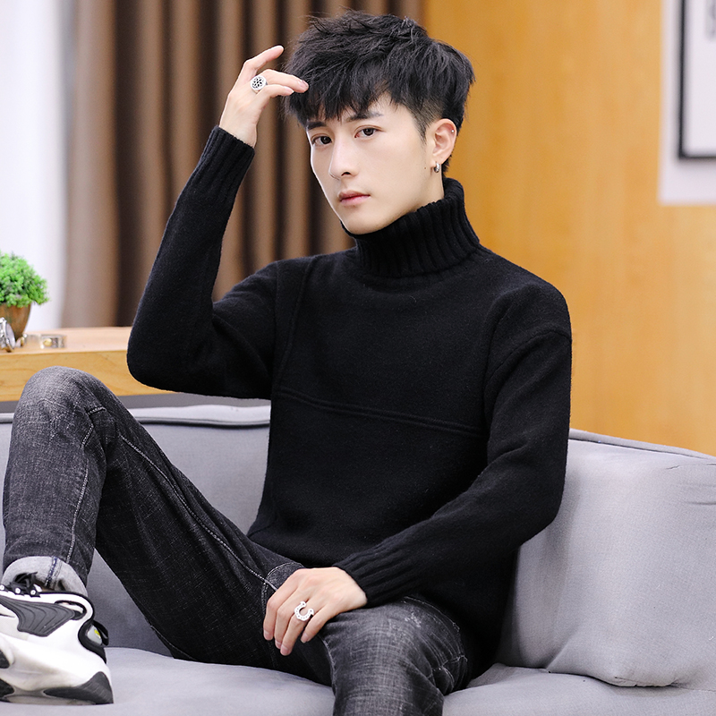 11803 (High Collar) Blackman sweater Half high collar Autumn and winter Versatile Self cultivation knitting Undershirt Pure black Middle collar Thread clothes trend men's wear