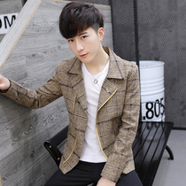  Autumn and winter short plaid windbreaker mens Korean suit young British trend handsome wool coat mens jacket