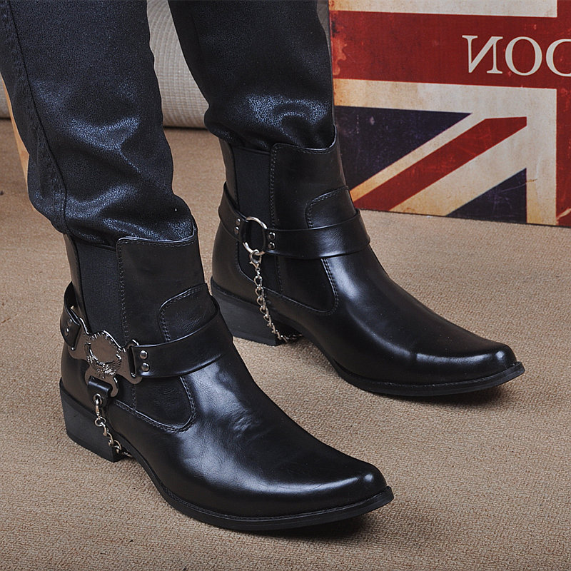 Korean version high cylinder men's boots new boots Martin boots trendy short boots Pointy Leather Boots Inglées Men's Inner Heightening Men's Shoes