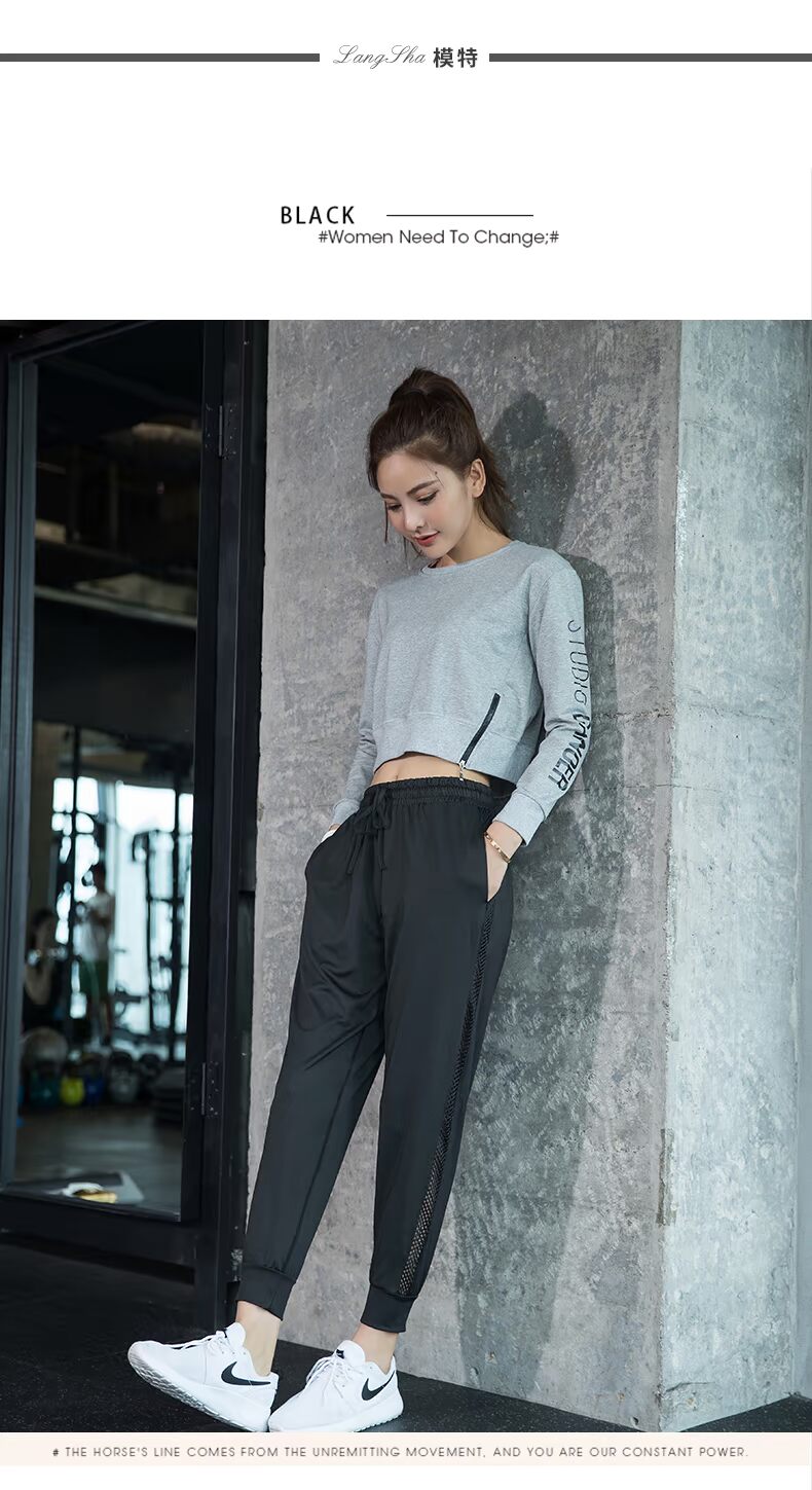 Áo sơ mi thể thao Langsha của phụ nữ ngắn chui đầu khô nhanh đào tạo phần mỏng mùa thu và mùa đông yoga lỏng áo len thể dục dài tay áo - Thể thao lông cừu / jumper hoodie xám
