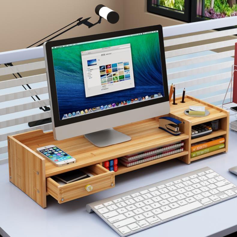 Wood pad Computer screen booster rack storage box Office desktop stand pad high keyboard countertop rack creative