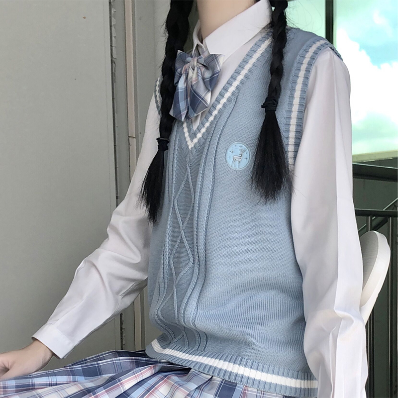 【Deer River Girls' High School】First Sweater in the Style of a School Uniform, Jk Knitted Vest, Spring Style, Soft and Cute for Outerwear