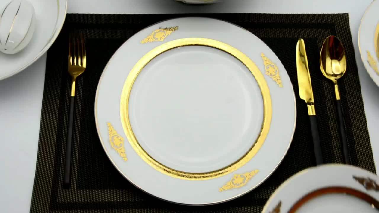 Gold Customized Dinner Set For 12 Person Bone China Dinner Sets Bowl