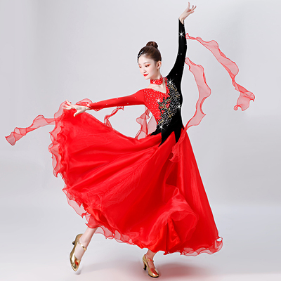 Black blue ballroom dance dresses for women girls Modern dance dress performance dress national standard dance diamond inlaid competition performance dress ballroom dance big swing skirt dress