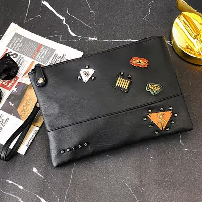 Hong Kong IT Catherine rivet clutch bag men's and women's fashion envelope bag shoulder bag first layer cowhide small bag