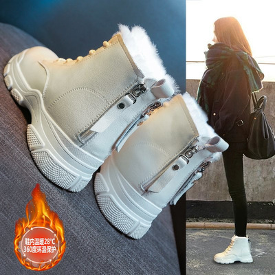 真皮加绒保暖雪地靴马丁靴女英伦风百搭短靴