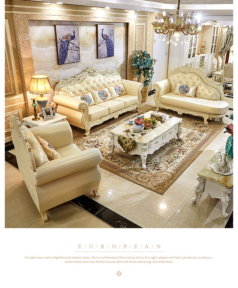 Bàn Cổ Châu Âu sofa da gỗ chạm khắc Pháp 123 căn hộ sofa phòng khách kết hợp của nghệ thuật ou đơn giản - Ghế sô pha sô pha giường