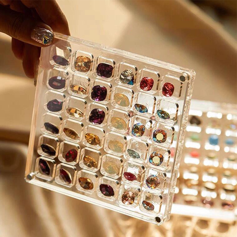 Internet Celebrity ins Acrylic Nail Art Rhinestone Storage Box Japanese-Style Jewelry Storage Box Transparent Crystal Display Board Magnetic Box
