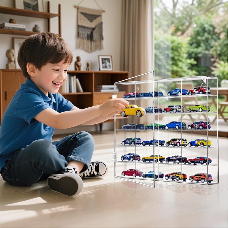 1/64 Scale Car Model Display Cabinet Dust-Proof Magnetic 24-Compartment Storage Box Wall-Mounted Hot Wheels Toy Car