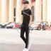 Bộ đồ thể thao nam mùa hè ngắn tay đôi thể thao quần tây nữ giản dị chạy bộ đồ thể thao cỡ lớn - Thể thao sau