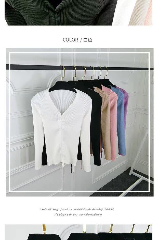 Mùa xuân và mùa thu của phụ nữ phiên bản Hàn Quốc của áo len trắng cổ chữ V dây rút tay dài, áo len lụa mỏng mặc áo sơ mi mỏng áo cardigan nữ hàn quốc