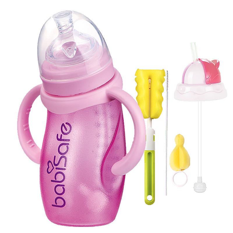 Angerhin Wide Aperture Glass Milk Bottle Baby Suit Anti-Fall Anti-Flatuls Silicone Straw Milk Pot Handle Bespoke